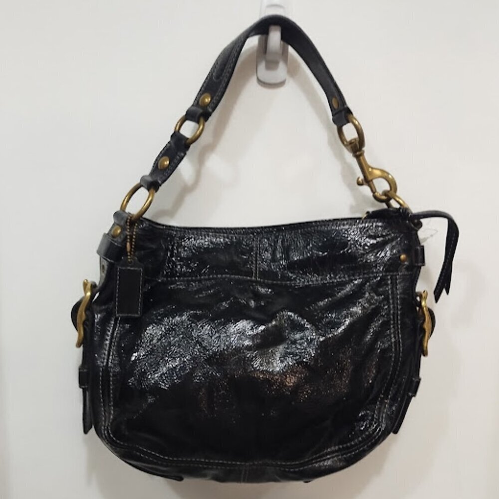 Black Coach Patent "Zoe Hobo" Purse